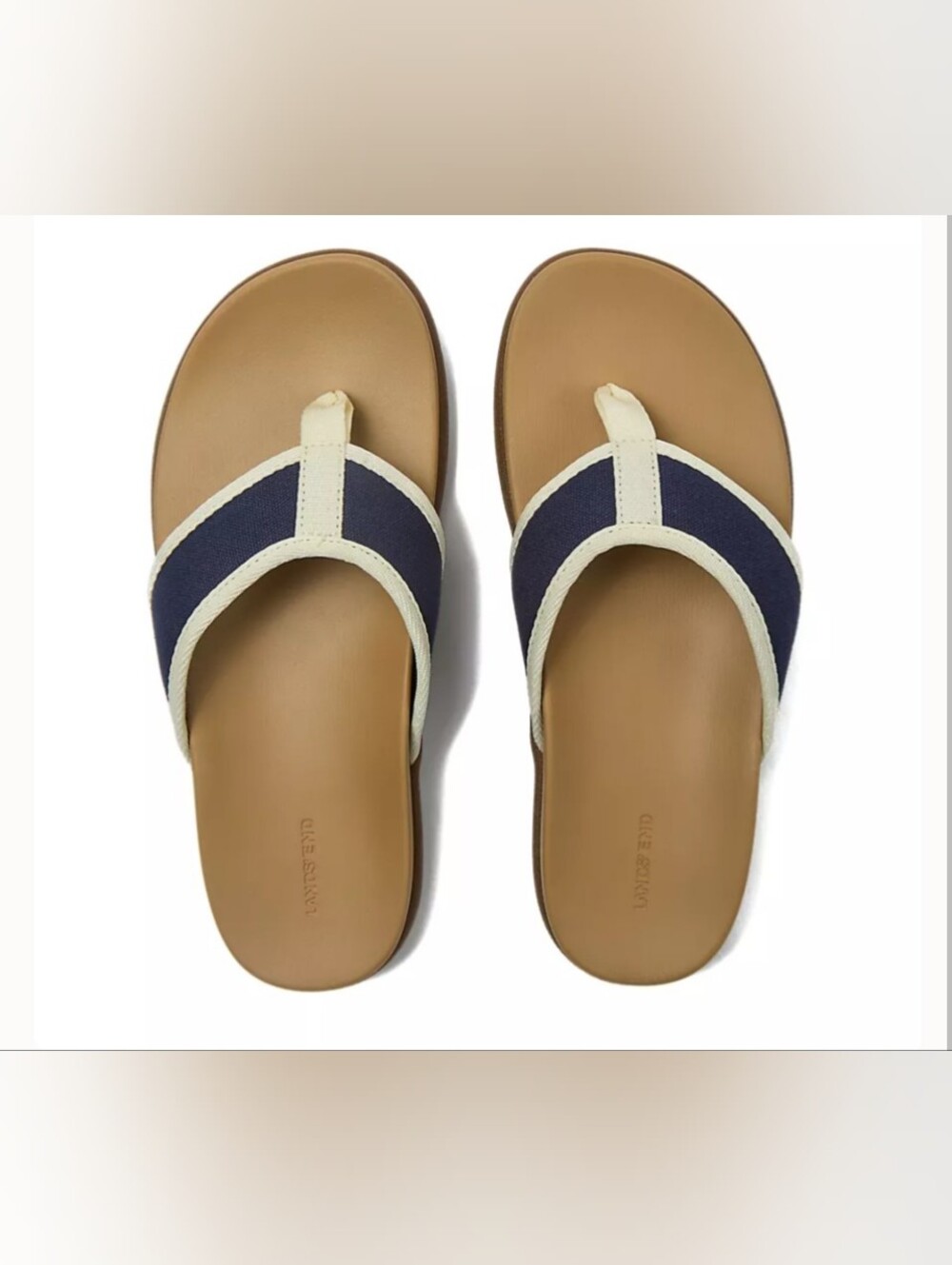 NWOT Lands' End Women's 10 All Day Canvas Flip Flops Navy Blue White Sandals W4